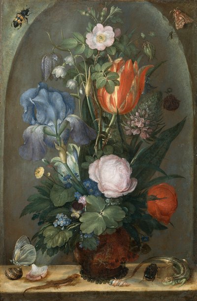 Flower Still Life with Two Lizards by Roelant Saverij